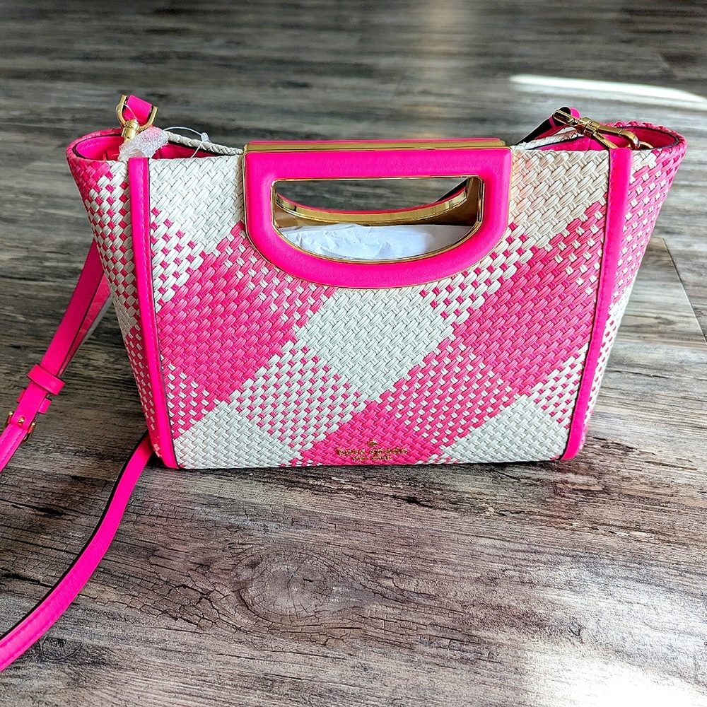 NWOT Kate Spade - Gingham Crossbody Clutch Purse With Gold Accents